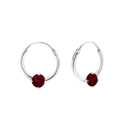 Aramat Jewels | Oorringen | Zilveren Kinder Oorringen Rode Zirkonia – 12mm 925 Zilver 4mm Steen | | | |12mm | Zilver | Kinderen, Volwassenen | Verkleurd niet
