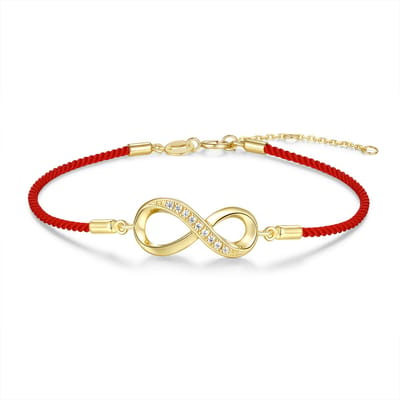 New Bling 9NB-1703 – Zilveren macramé armband rood – Infinity – Goudkleurig/Rood – 925 zilver – Verstelbaar 16+2 cm