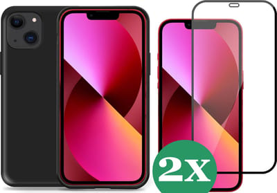 Hoesje geschikt voor iPhone 13 Mini siliconen zwart case - 2x Screen Protector Glas