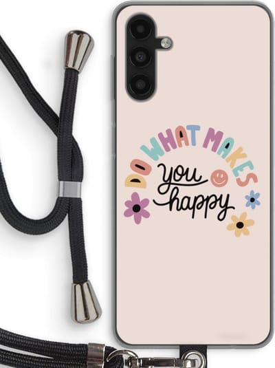Case Company® - Hoesje met koord geschikt voor Samsung Galaxy A13 5G hoesje met Koord - Happy days - Telefoonhoesje met Zwart Koord - Bescherming aan alle Kanten en Over de Schermrand