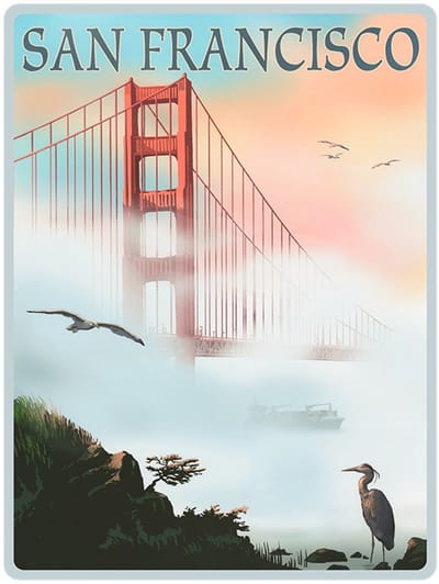Signs USA - wandbord - dibond - San Francisco - Golden gate Bridge Fog - 60 x 45 cm