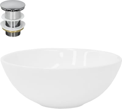 Wastafel incl. zilveren afvoergarnituur zonder overloop Ø 28x11,6 cm wit keramiek LuxeBath