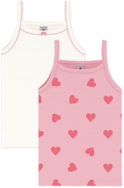 Petit Bateau Setje met katoenen kinderhemdjes met hartjesprint Meisjes Onderhemd - Rose/Oranje + Wit