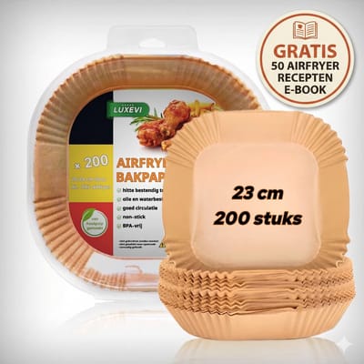 Airfryer Bakpapier 200 Stuks - XL/XXL Vierkant 20-23cm - Slechts €0,09 per Stuk - Bakpapier - Airfryer Bakjes - Wegwerpbakjes - - Airfryer Accesoires