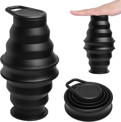 Foldable Silicone Water Bottle - 500ml, BPA Free, Leakproof, Portable Sports Water Bottle for Outdoor, Camping Cup, Travel (Black)