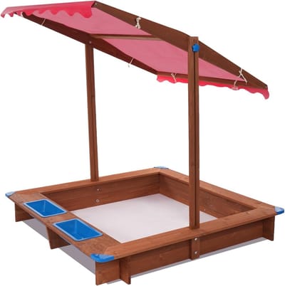 Houten Zandbak - Kinderspeelplaats - Buiten Spelen - Draaibaar Zonnedak - 126x121x118 cm - Rood