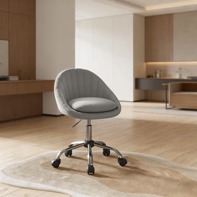 OKWISH Bureaustoel Ergonomisch Draaibaar Met 10 Cm Hoogteverstelling Voor Thuiswerk En Make-uptafel Fluweel Metaal Lichtgrijs