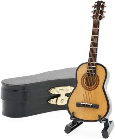 Miniatuur Gitaar - Poppenhuis Accessoire - Decoratie - Houten Materiaal - 1:12 Schaal - Bruin