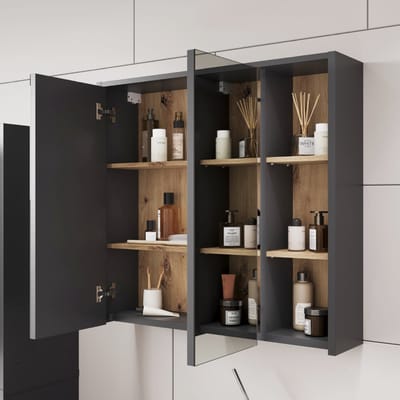 Vicco Viola Badkamerspiegelkast – 80 x 75 cm met open vakken Grijs/Kunstnijverheid