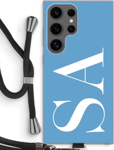 Gepersonaliseerd - Case Company® - Hoesje met koord geschikt voor Samsung Galaxy S24 Ultra hoesje met Koord - Monogram N°2 - Telefoonhoesje met Zwart Koord - Bescherming aan alle Kanten en Over de Schermrand