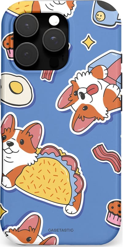 Casetastic hoesje geschikt voor Apple iPhone 16 Pro - MagSafe - Dubbellaagse bescherming - Corgi en Snacks - Fashion Case - Lavendel Lichtgrijs Terracotta Taupe