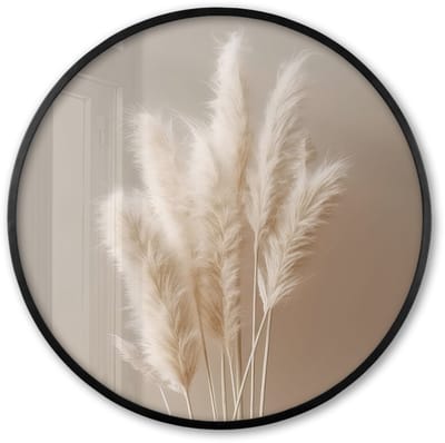 Poster in lijst Rond - Fotolijst 60x60 cm - Posters - Pampasgras - Pluimen - Pastel - Wit - Ronde posterlijst zwart - Decoratie - Wanddecoratie woonkamer - Muurdecoratie slaapkamer