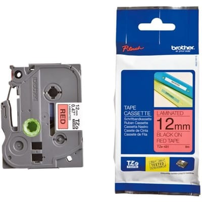 Etiketten Brother TZe, TZ TZe-431 PET Tapekleur: Rood Tekstkleur:Zwart 12 mm 8 m