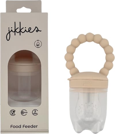 Jikkies Fruitspeen Baby – Siliconen Fruitfeeder voor Doorkomende Tandjes - Inclusief 3 Speenmaten - Bijtring - 100% Siliconen - BPA-vrij - Beige