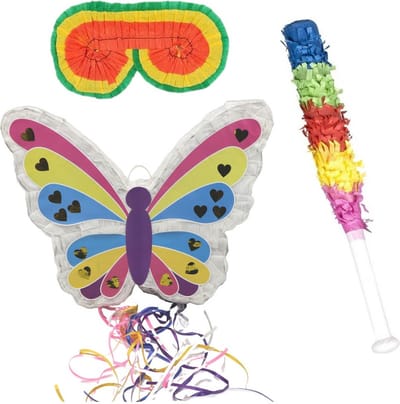 Funny Fashion Pinata - vlinder - Verjaardag - 42 cm - set met stok en masker