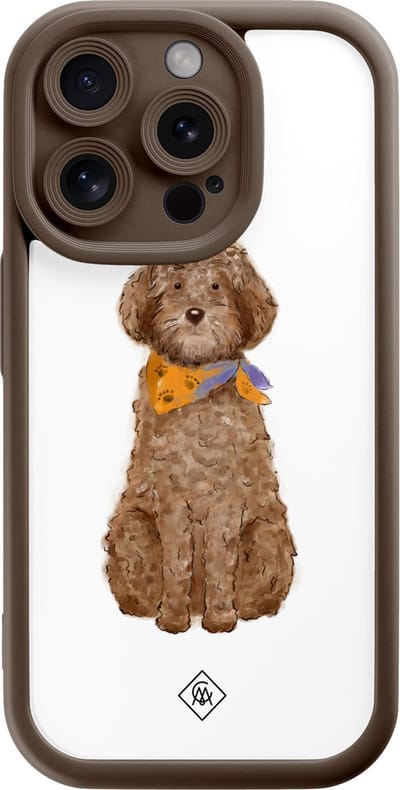 Casimoda® hoesje - Geschikt voor iPhone 14 Pro - Labradoodle - Effen telefoonhoesje met lensbescherming - Siliconen/TPU - Backcover - Bruin/beige