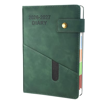 SnelShoppen - Academische Agenda 2026-2027 A5 Dagelijkse Productiviteitsplanner met Maandelijkse Tabbladen en Kleurrijke Zijpanelen - Groen (21,6 x 15