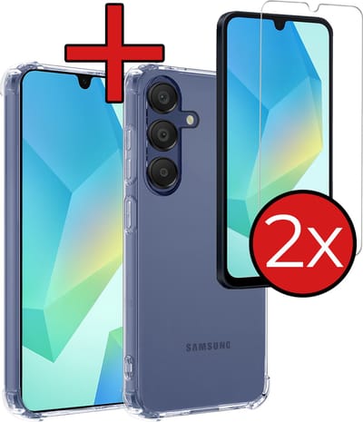Hoesje - Met Screenprotector - 2 Stuks - Geschikt voor Samsung Galaxy A16 - Sterk & Shockproof - Back Cover - Siliconen Case - Telefoon Hoes - Shock Proof - Telefoonhoes - Transparant