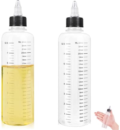 2-delige Doseerfles 250 ml – Knijpfles met Maataanduiding – Transparante Kunststof Flessen – Voor Olie, Sauzen en Vloeibare Kruiden