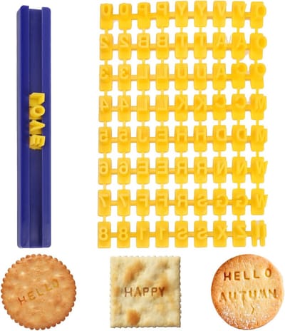 Stempels - Alfabet stempelgereedschap - Letterstempels - Klei-letterstempels - Alfabetstempels - Koekjesstempels - Reliëfstempels - Draagbaar knutselmateriaal - vormgereedschap - voor koekjes, biscuits, fondant en taarten - geel, paars