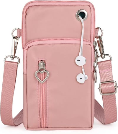 Dailygoods - Aucuu Telefoontasje om om te hangen, nylon, kleine schoudertas met koptelefooningang, mini crossbody schoudertas, mobiele telefoontas, mobiele telefoon schoudertas voor mobiele telefoon onder de 7“, #2 Rosa