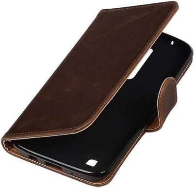 Zakelijke Book Case Telefoonhoesje Geschikt voor de LG K7 - Portemonnee Hoesje - Pasjeshouder Wallet Case - Mocca