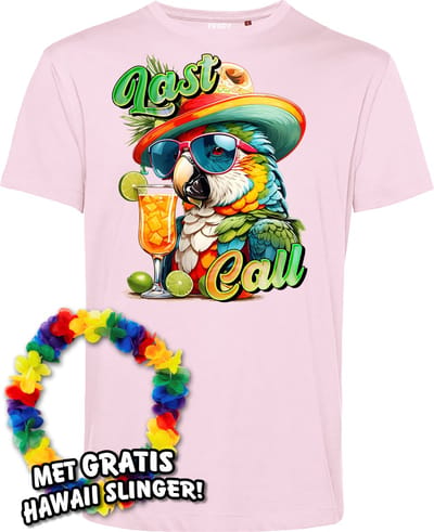 T-shirt Last Call | Toppers in Concert 2024 | Club Tropicana | Hawaii Shirt | Ibiza Kleding | Lichtroze | maat XS