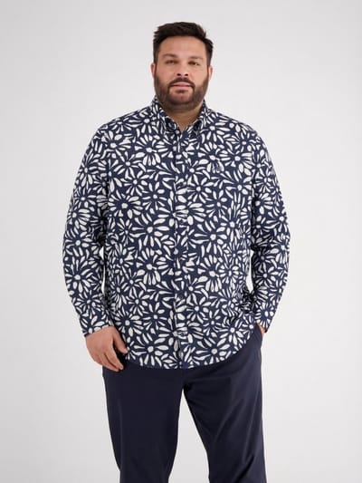LERROS Overhemd met lange mouwen en bloemenprint in grote maten , Maat: 3XL , Kleur: CLASSIC NAVY , 55% linnen, 45% katoen