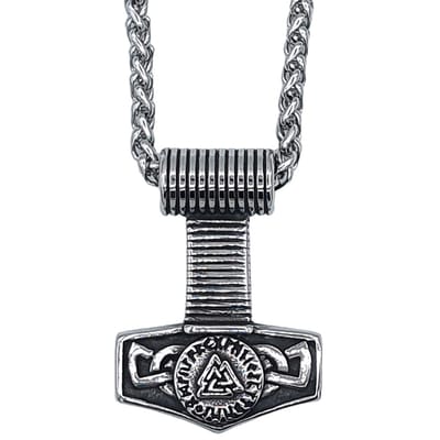 Tesoro Mio Michel – Stoere Viking Ketting - Mjölnir met Valknut - Edelstaal L 60 cm, B 4 mm - Hanger 4.2 x 3.1 cm