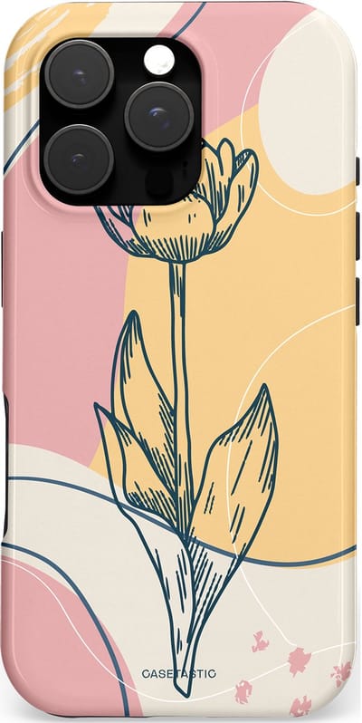 Casetastic hoesje geschikt voor Apple iPhone 16 Pro - MagSafe - Dubbellaagse bescherming - Zachte tulp - Fashion Case - Lichtgrijs Beige Lichtroze