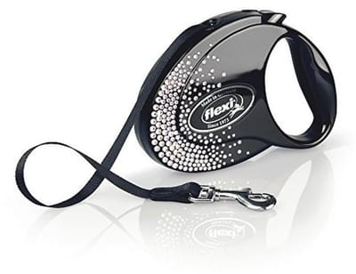 Intrekbare hondenriem met SWAROVSKI ELEMENTS - Onyx-Black 5m voor honden tot 25kg