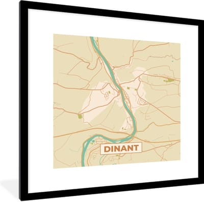 Fotolijst incl. Poster - Stadskaart - België - Dinant - Plattegrond - Kaart - 40x40 cm - Posterlijst