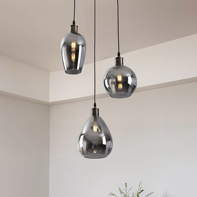 LumenXL Hanglamp 3-lichts smoke glas spiegeleffect - egaal glas - Verona