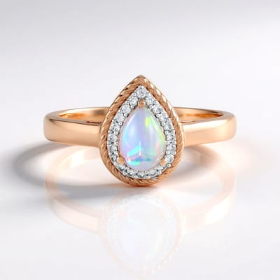 Cavill - Cocktailring Dames 925 Sterling Zilver - Roségoud Verguld - Peervormige Welo Opaal 0,54 ct - Cambodjaanse Zirkonia - Elegante Cabochon stijl