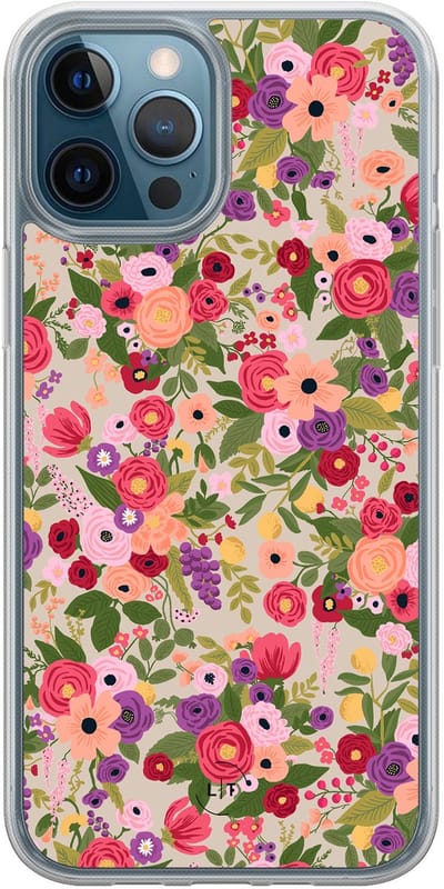 Hoesje geschikt voor iPhone 12 - Floral garden - 2in1 backcover - Bloemen - Multi - Leuke Telefoonhoesjes