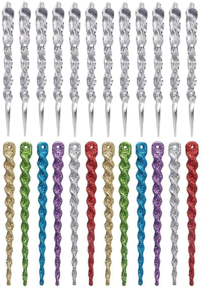 Dailygoods- Kerstboomversiering 24 Stuks - IJspegels/Hangers - Kunststof - Winterdecoratie - Ornamenten - 13 cm - Kerstdecoratie