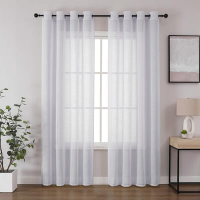 Dailygoods- Voile Gordijnen Set van 2 - Linnenlook - Semi-transparant - Decoratie Slaapkamer/Woonkamer - Oogjes - Privacybescherming
