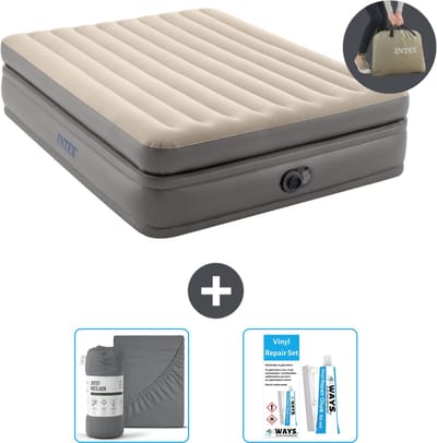 Intex Luchtbed - 2-Persoons - 152 x 203 x 51 cm - Grijs - Inclusief pomp - Hoeslaken en Reparatieset