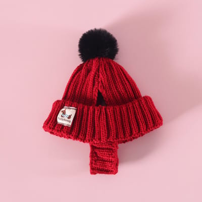 Daity Een warme gebreide wintermuts voor honden met ooropeningen, geschikt voor katten en kleine tot middelgrote honden, maat S (rood).