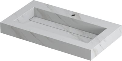 INK Pitch wastafel in keramische slab met drain en front en side skirts met 1 kraangat, 80x45x9cm, calacatta mat