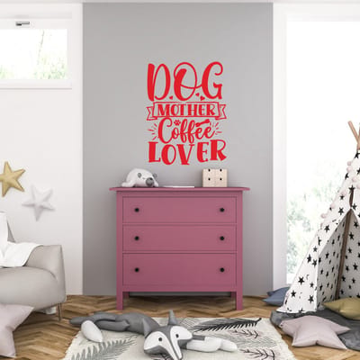 Muursticker - Dog Mother Coffee Lover - 40,6 x 51,8 - Rood