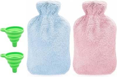 Warmwaterkruik met pluche hoes, waterdicht en verwarmend, ideaal voor pijnverlichting en rugklachten (2 stuks, 1 l)