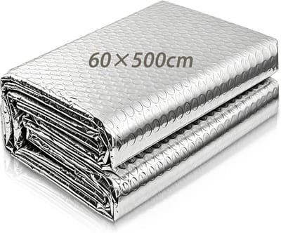 Aluminiumfolie Isolatiemat met Luchtbellen - 60×500cm - Warmte en Koude Reflecterend Isolatiemateriaal voor Dak en Muur,deuren