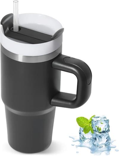 Thermosbeker met Rietje en Handvat - 410 ml Isolatiebeker voor Koud en Warm