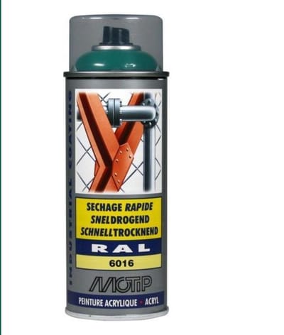 Motip industrial acryllak hoogglans RAL 6016 turquoise groen - 400 ml.