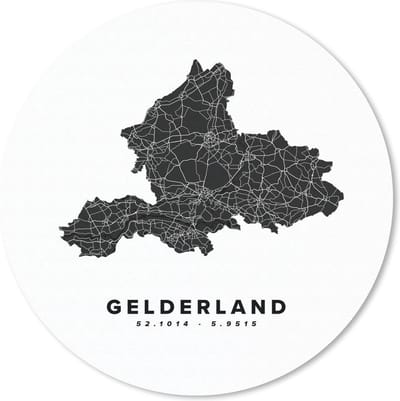 Muismat rond 20x20 cm - Mousepad Gelderland - Nederland - Kaart - Zwart - Ronde muismatten
