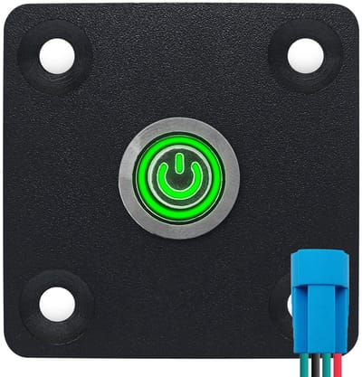 ProRide Metalen Pulsschakelaar Inbouwpaneel 12V OFF-(ON) - 12mm - met Aansluitkabel - Spatwaterdicht - 12V/24V - LED indicatie Groen