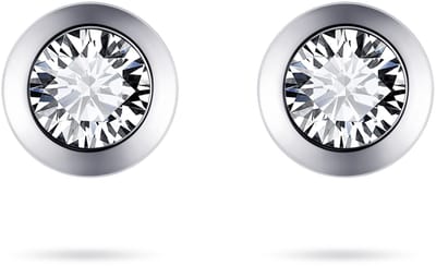 Jewels Inc. - Oorbellen - Oorstekers - Gezet met Zirkonia Steen in een Gladomzetting - 8.5mmØ - 5mmØ Zirkonia - 14 Karaat Witgoud