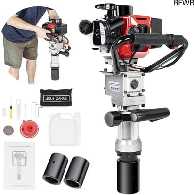 RFWR® Benzine Grondboor met Hand-Trekstart en 2-Takt Motor - 900W, 32,7cc voor Hekbouw en Palenramwerk