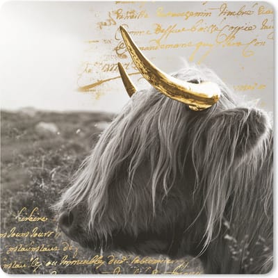 Muismat 20x20 cm - Mousepad Schotse hooglander - Goud - Quote - Muismatten